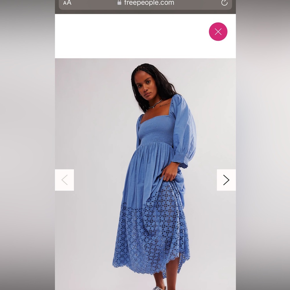 Free People Blue Midi Dress with Eyelet Skirt